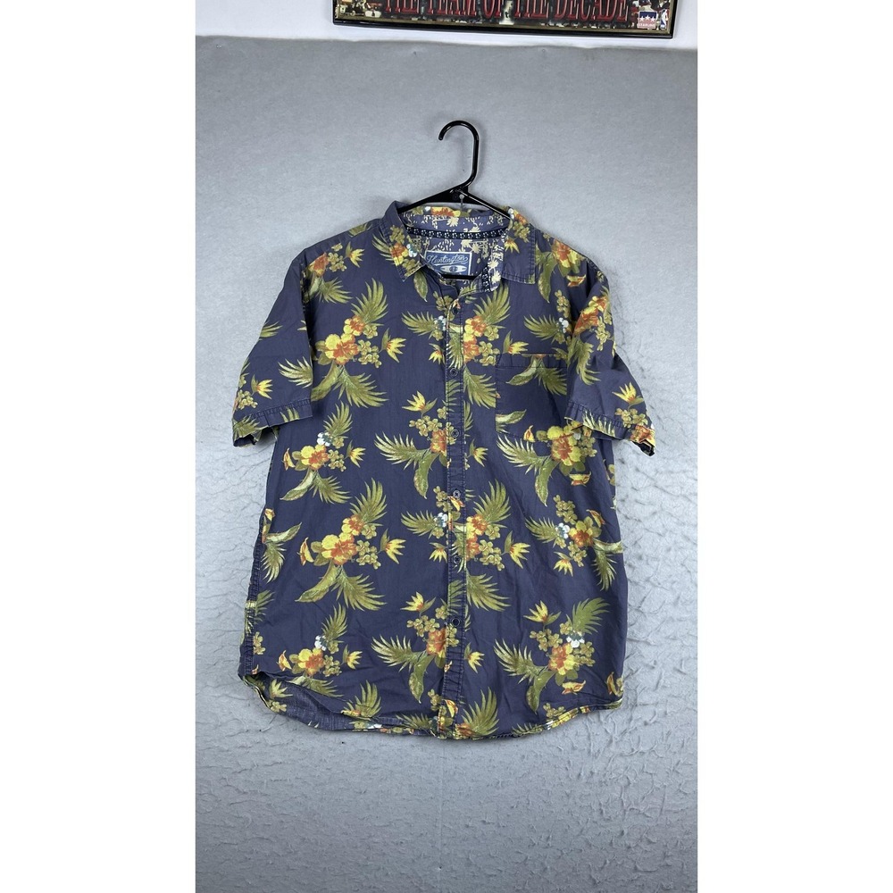 Huntington Shirt Mens XL Blue Floral Hawaiian Short Sleeve Button Front Casual